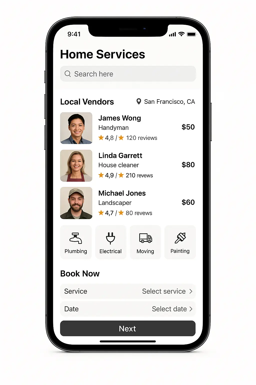 home services app that lists local vendors